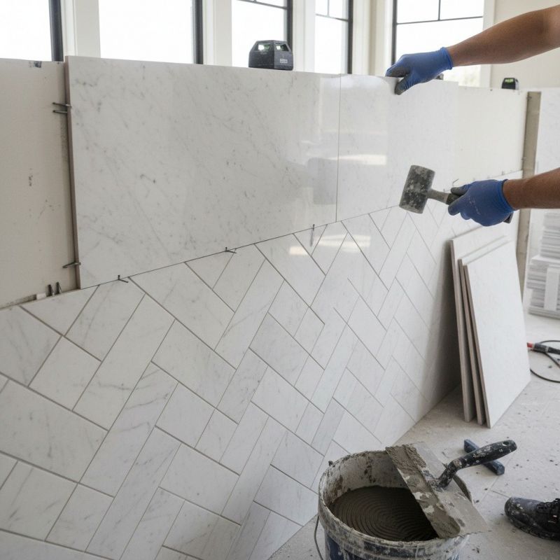 White Marble Tile Installation in Olathe, KS